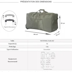 Sac de voyage avec roulettes 70L 64cm