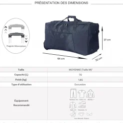 Sac de voyage avec roulettes 70L 64cm