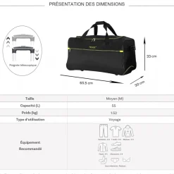 Sac de voyage avec roulettes 64L 65.50cm