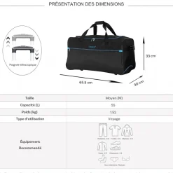 Sac de voyage avec roulettes 64L 65.50cm