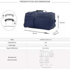 Sac de voyage avec roulettes 120L grand volume 76cm