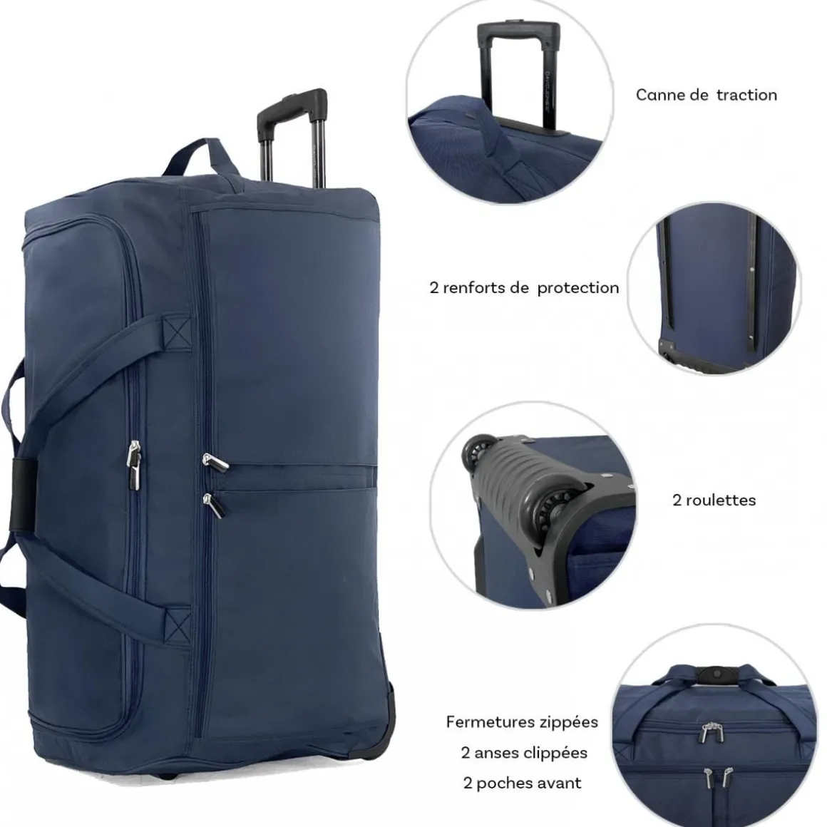 Sac de voyage avec roulettes 120L grand volume 76cm