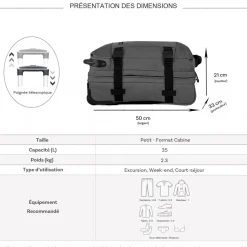 Sac de voyage cabine à roulettes 35L double compartiment 50cm