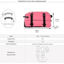Sac de voyage cabine à roulettes 35L double compartiment 50cm
