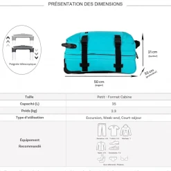 Sac de voyage cabine à roulettes 35L double compartiment 50cm