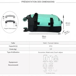 Sac de voyage cabine à roulettes 37L simple compartiment 55cm