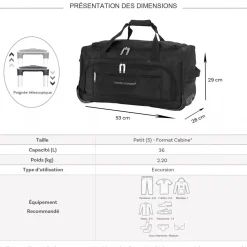 Sac de voyage cabine avec roulettes 36L 53cm