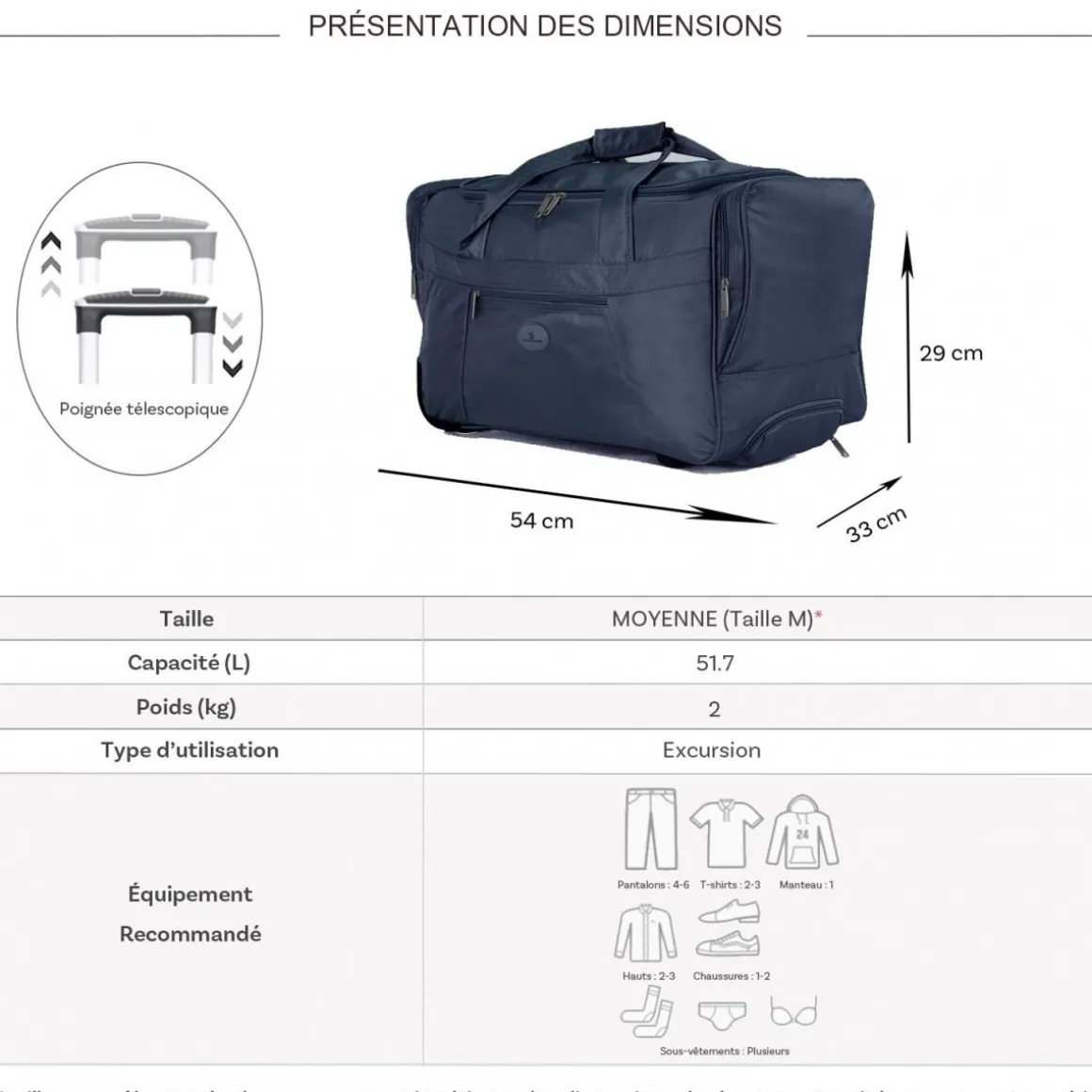 Sac de voyage cabine avec roulettes 42L 50cm
