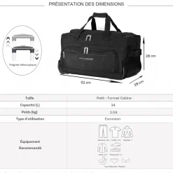 Sac de voyage cabine avec roulettes 34L 52cm