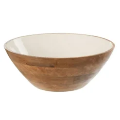 Saladier Rond en Bois Kos 40cm Marron & Blanc