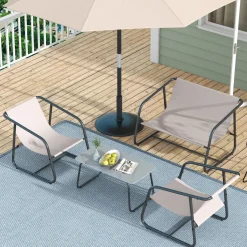 Salon de jardin 4 personnes 4 pièces acier noir teslin haute densité blanc cassé