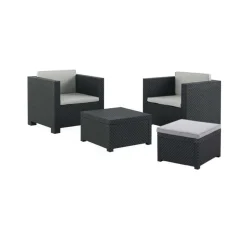 Salon de jardin 3 places en résine injectée + coffre gris ANKARA