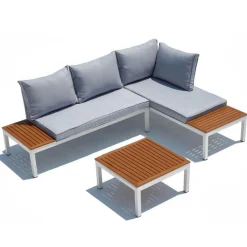 Salon de jardin aluminium et acier blanc & gris LOLEA