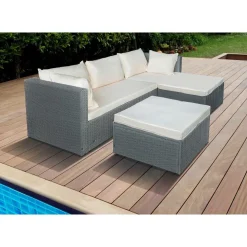 Salon de jardin bas en résine tressée Diya 3 places - Gris