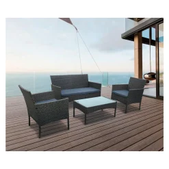 Salon de jardin bas résine Toronto 4 places - Gris foncé