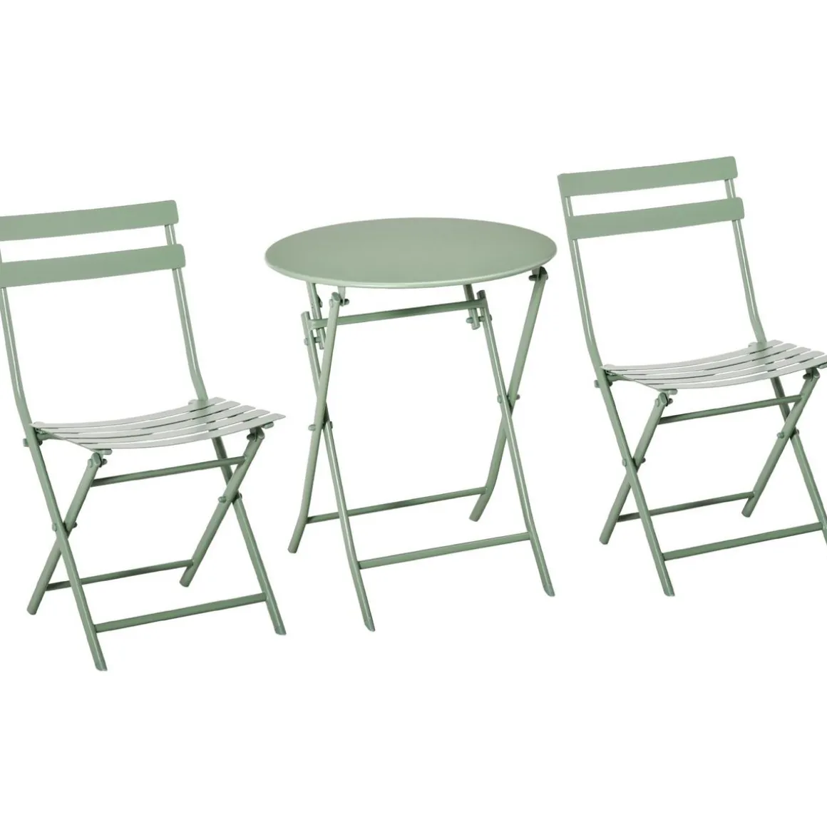Salon de jardin bistro pliable - table ronde Ø 60 cm avec 2 chaises pliantes - métal thermolaqué vert d'eau
