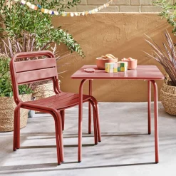 Salon de jardin enfant table et chaises métal Anna - 2 places, 48x48cm