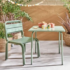 Salon de jardin enfant table et chaises métal Anna - 2 places, 48x48cm