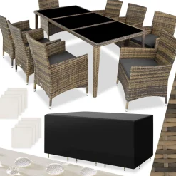 Salon de jardin Menorca 8 places avec 2 sets de housses + housse de protection