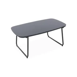 Salon de jardin métal et résine naturelle. effet corde. coussins beiges. 4 places