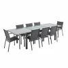 Salon de jardin table extensible - Philadelphie Gris anthracite - Table en aluminium 200/300cm. plateau de verre. rallonge et 8 fauteuils en textilène