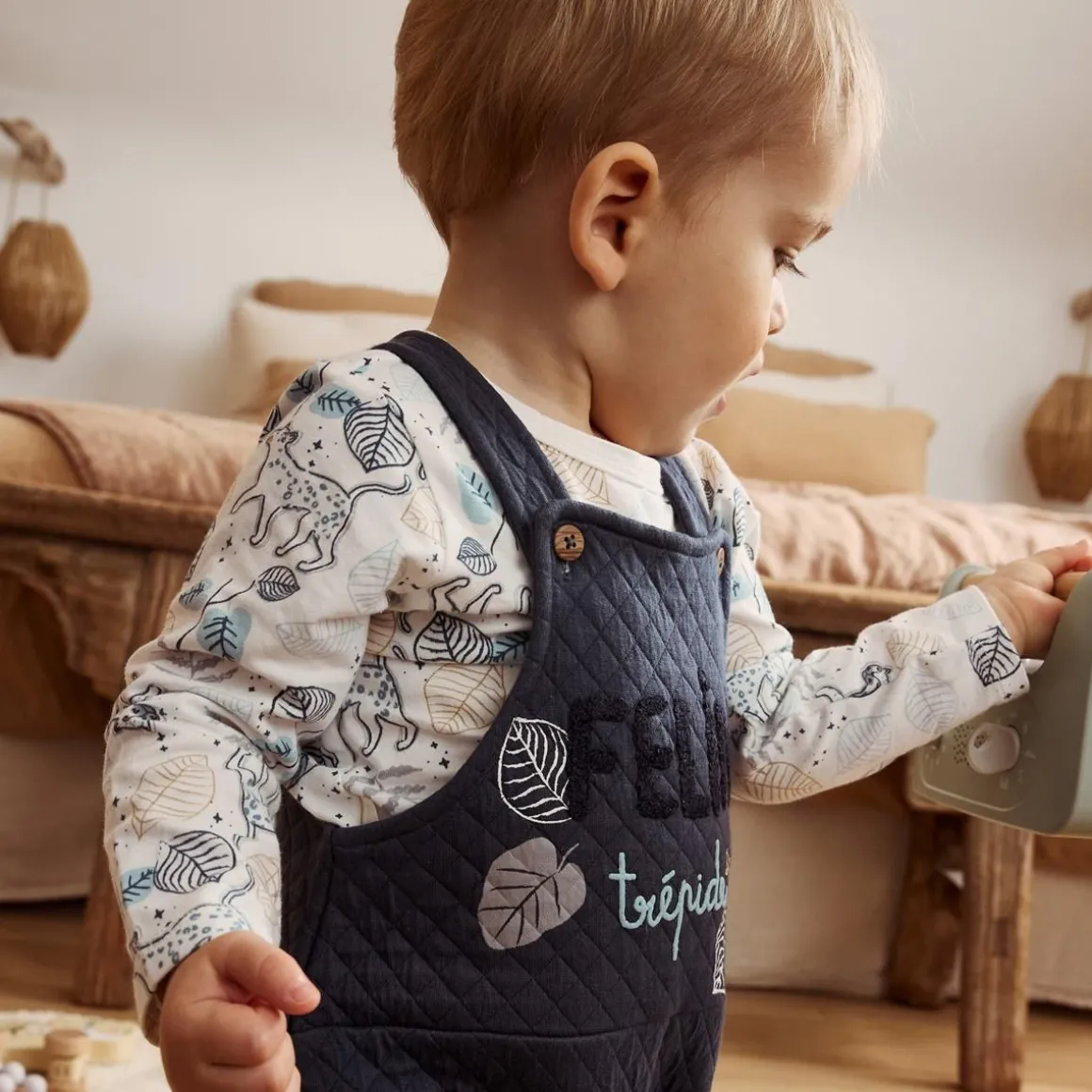 Salopette bébé en coton matelassé Félintrépide