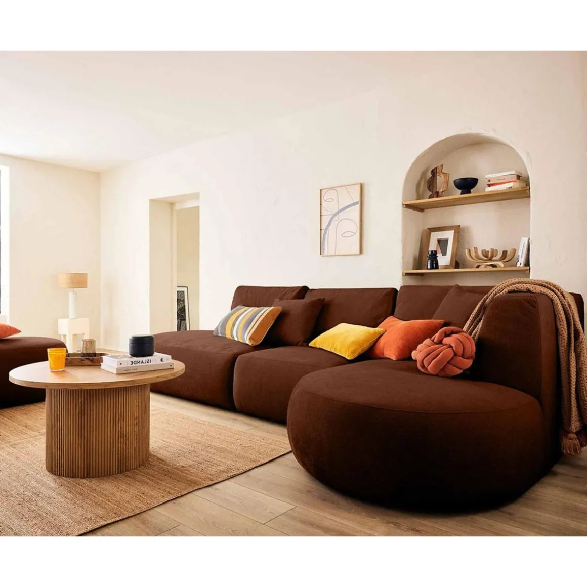 Santorini - canapé modulable d'angle droit - 5 places - en tissu texturé