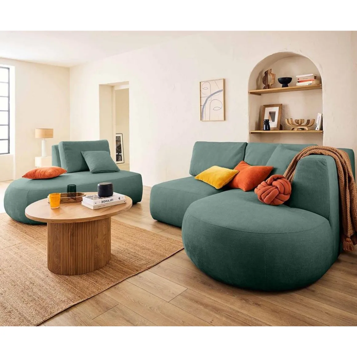 Santorini - canapé modulable d'angle droit - 5 places - en tissu texturé