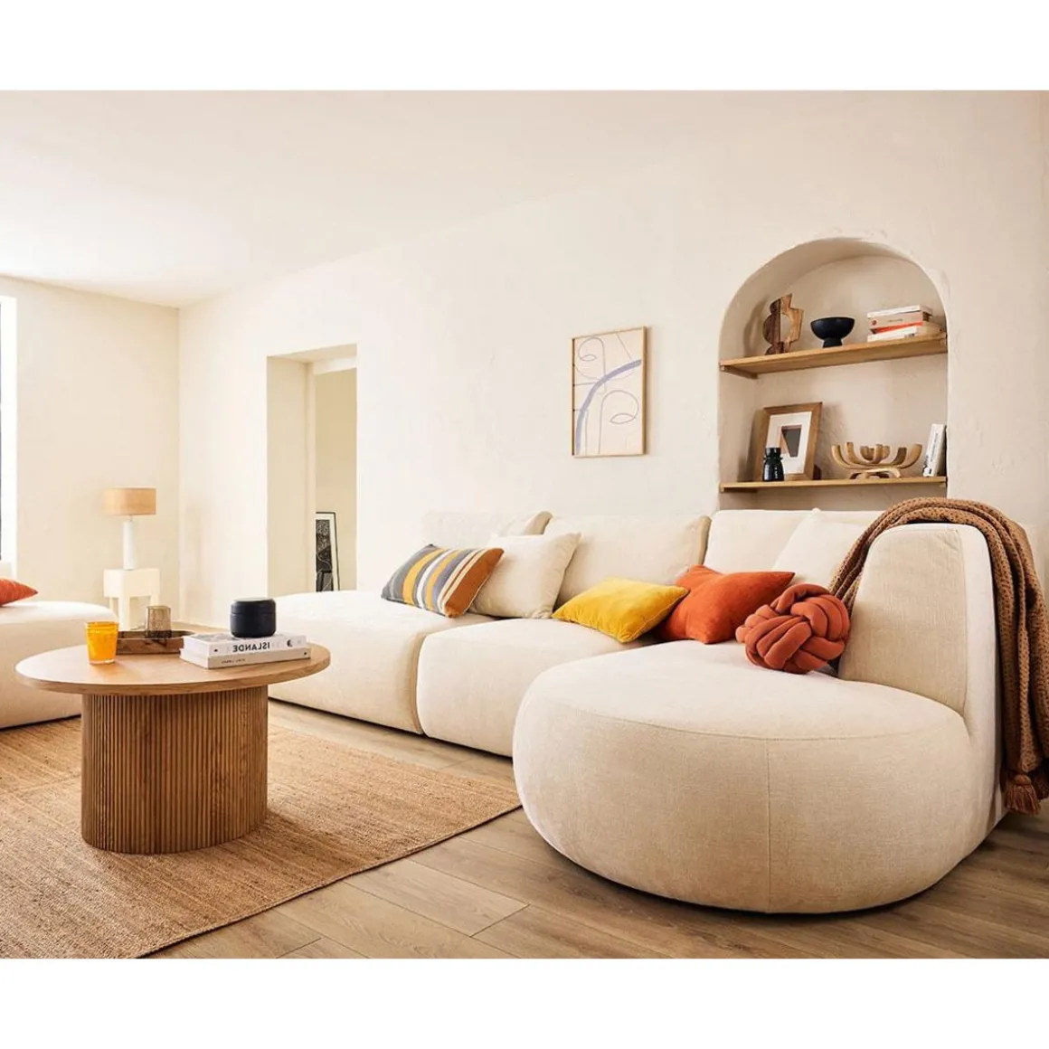 Santorini - canapé modulable d'angle droit - 5 places - en tissu texturé