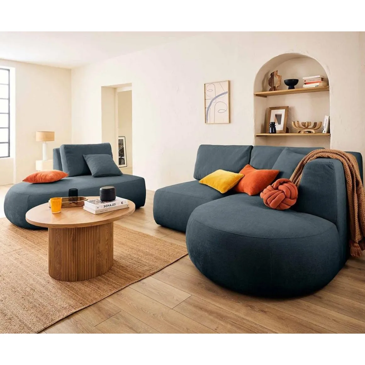 Santorini - canapé modulable d'angle droit - 5 places - en tissu texturé