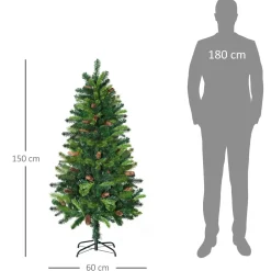 Sapin de Noël artificiel aspect réaliste Ø 60 x 150H cm 24 pommes de pin 360 branches imitation Nordmann