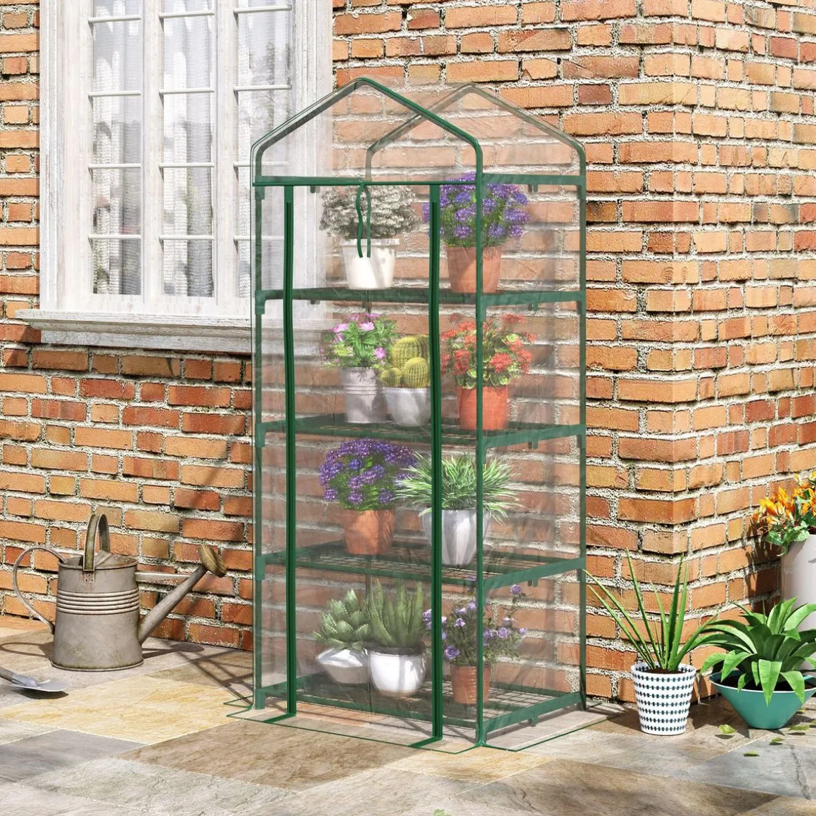Serre de jardin balcon étagère serre 4 niveaux 0,7L x 0,5l x 1,6H m acier époxy bâche amovible PVC haute densité transparente