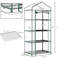 Serre de jardin balcon étagère serre 4 niveaux 0,7L x 0,5l x 1,6H m acier époxy bâche amovible PVC haute densité transparente