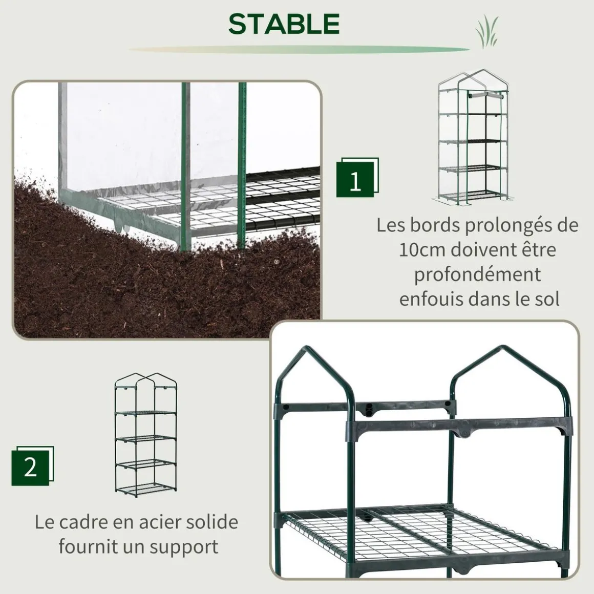 Serre de jardin balcon étagère serre 4 niveaux 0,7L x 0,5l x 1,6H m acier époxy bâche amovible PVC haute densité transparente