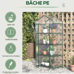 Serre de jardin balcon étagère serre 4 niveaux 0,7L x 0,5l x 1,6H m acier époxy bâche amovible PVC haute densité transparente