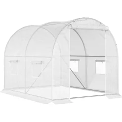 Serre de jardin tunnel 6 m² 3L x 2l x 1,9H m acier galvanisé renforcé diamètre 2,4 cm + PE haute densité fenêtres porte blanc