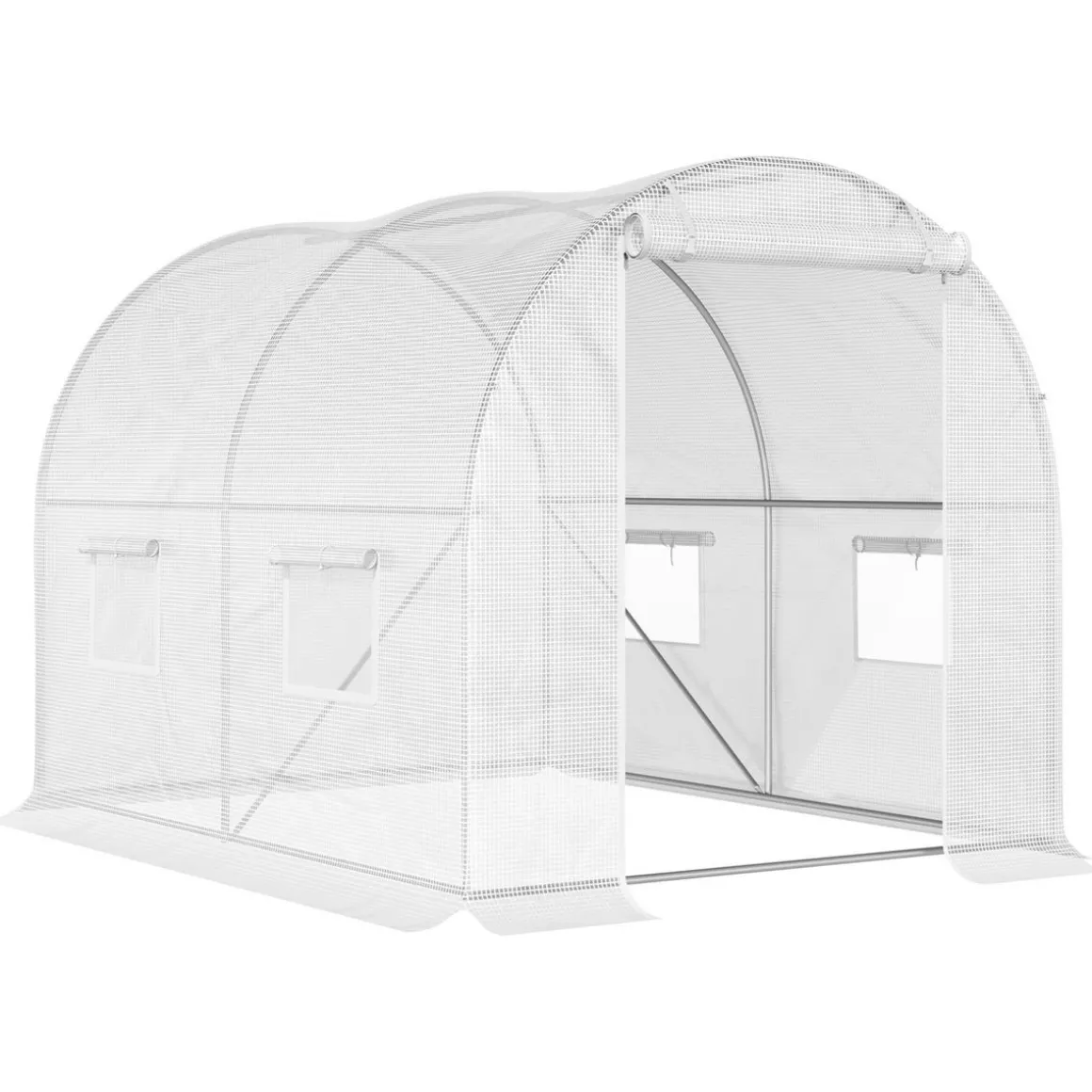 Serre de jardin tunnel 6 m² 3L x 2l x 1,9H m acier galvanisé renforcé diamètre 2,4 cm + PE haute densité fenêtres porte blanc