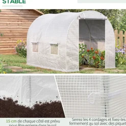 Serre de jardin tunnel 6 m² 3L x 2l x 1,9H m acier galvanisé renforcé diamètre 2,4 cm + PE haute densité fenêtres porte blanc