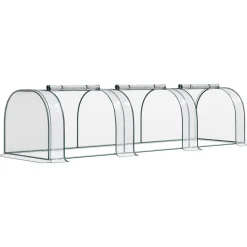 Serre de jardin tunnel 3,5L x 1l x 0,8H m 3 portes zippées bâche PVC transparent métal époxy vert