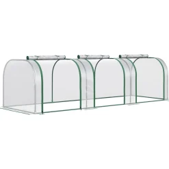 Serre de jardin tunnel 2,95L x 1l x 0,8H m 3 portes zippées bâche PVC transparent métal époxy vert