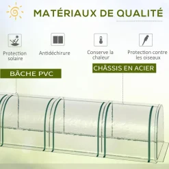 Serre de jardin tunnel 2,95L x 1l x 0,8H m 3 portes zippées bâche PVC transparent métal époxy vert