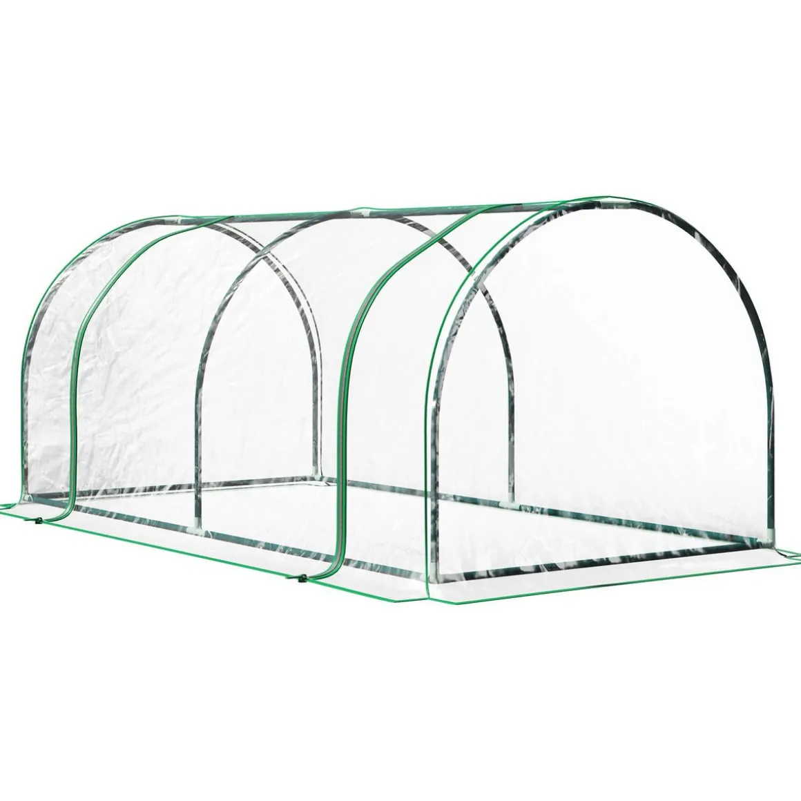 Serre de jardin tunnel serre à tomates dim. 2L x 1l x 0,8H m 2 portes zippées bâche PVC transparent acier époxy vert