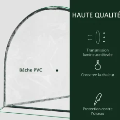Serre de jardin tunnel serre à tomates dim. 2L x 1l x 0,8H m 2 portes zippées bâche PVC transparent acier époxy vert