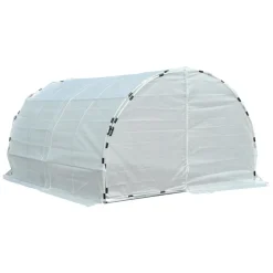 Serre de jardin tunnel surface sol 12 m² 4L x 3l x 2H m châssis tubulaire renforcé 25 mm double porte avec poignées blanc