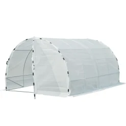 Serre de jardin tunnel surface sol 12 m² 4L x 3l x 2H m châssis tubulaire renforcé 25 mm double porte avec poignées blanc