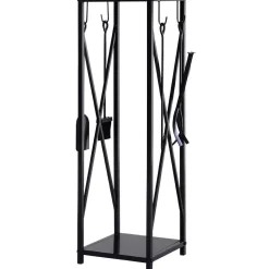 Serviteur de cheminée colonne - porte bûches - range bûches multi accessoires dim. 34L x 34l x 111H cm métal noir