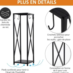 Serviteur de cheminée colonne - porte bûches - range bûches multi accessoires dim. 34L x 34l x 111H cm métal noir
