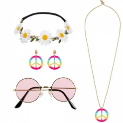 Set accessoires hippie (bandeau, lunettes, boucles d'oreilles et collier)