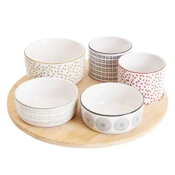 Set apéritif 6 coupelles en porcelaine et plateau bois
