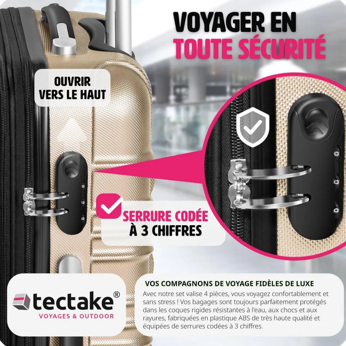 Set de 4 Valises Trolley - ABS - 4 Roues Pivotantes à 360°